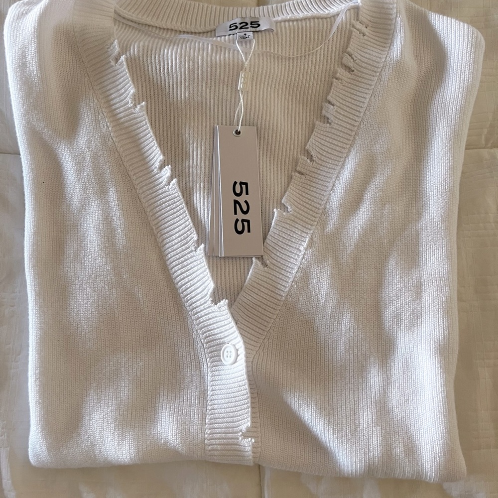 525 America Ivory Distressed V-Neck Cardigan